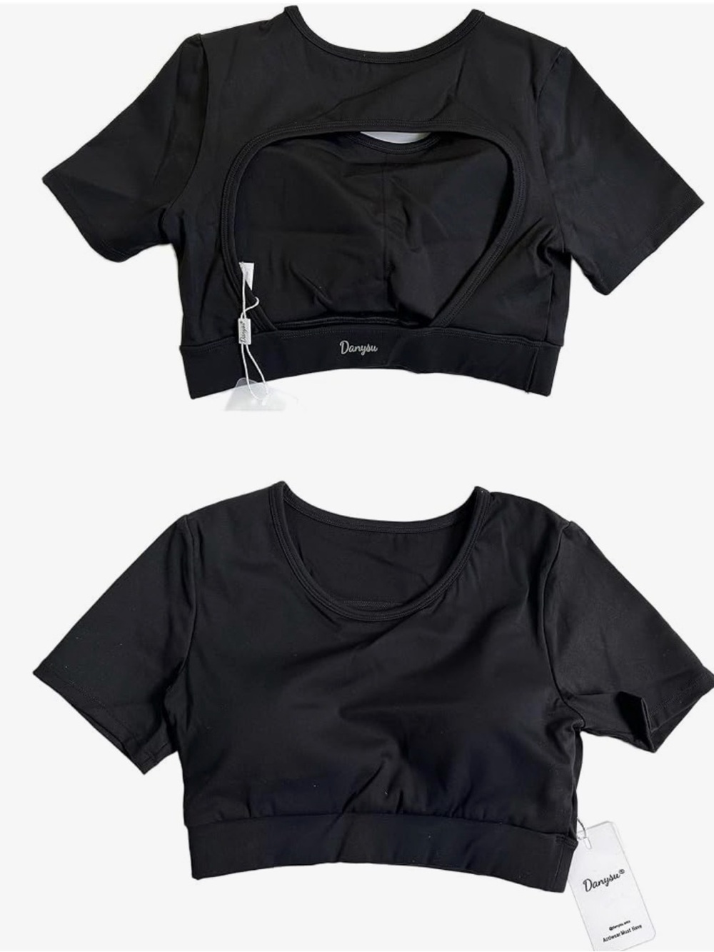 Amazon Black Crop Top with Built-In Shelf Bra